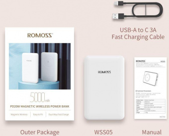 Мобильный аккумулятор Romoss WSS05 5000mAh 3A PD беспров.зар. белый от магазина РЭССИ