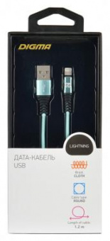 Кабель Digma LIGHT-1.2M-BRAIDED-GR USB (m)-Lightning (m) 1.2м зеленый от магазина РЭССИ