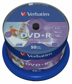 Диск DVD+R Verbatim 4.7Gb 16x Cake Box (50шт) Printable (43512) от магазина РЭССИ