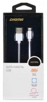 Кабель Digma LIGHT-1.2M-WH USB (m)-Lightning (m) 1.2м белый от магазина РЭССИ