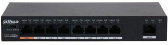 Коммутатор Dahua DH-PFS3009-8ET1GT-96 8x100Mb 1G 7PoE+ 96W неуправляемый от магазина РЭССИ