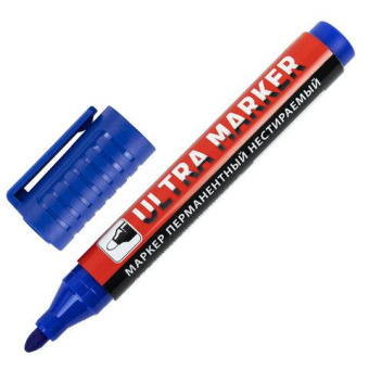 Перманентный маркер BRAUBERG ULTRA MARKER синий 3.5 мм с клипом 152206 от магазина РЭССИ