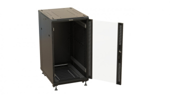 Шкаф коммутационный Hyperline (TTBR-1866-AS-RAL9004) напольный 18U 600x600мм пер.дв.стекл задн.дв.спл.стал.лист 800кг черный 510мм 64.1кг 988мм IP20 сталь от магазина РЭССИ