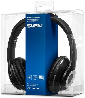 Наушники с микрофоном Sven AP-930M черный/серебристый 1.3м мониторные оголовье (SV-013608) от магазина РЭССИ