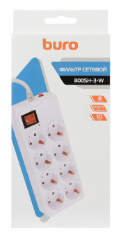 Сетевой фильтр Buro 800SH-3-W 3м (8 розеток) белый (коробка) от магазина РЭССИ