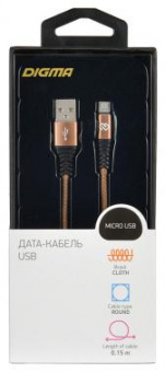 Кабель Digma MICROUSB-0.15M-BLK USB (m)-micro USB (m) 0.15м коричневый от магазина РЭССИ