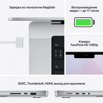 Ноутбук Apple MacBook Pro A2442 M1 Pro 8 core 16Gb SSD512Gb/14 core GPU 14.2" (3024x1964)/ENGKBD Mac OS silver WiFi BT Cam (MKGR3LL/A) от магазина РЭССИ
