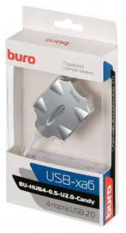 Разветвитель USB 2.0 Buro BU-HUB4-0.5-U2.0-Candy 4порт. серебристый от магазина РЭССИ