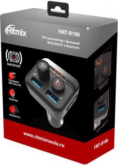 Автомобильный FM-модулятор Ritmix FMT-B100 черный MicroSD BT USB (80000554) от магазина РЭССИ