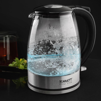 Чайник электрический Scarlett SC-EK27G95 1.7л. 2200Вт серебристый/черный корпус: стекло/пластик от магазина РЭССИ