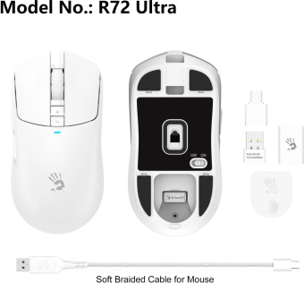 Мышь A4Tech Bloody R72 Ultra белый оптическая 20000dpi беспров. USB-C 7but от магазина РЭССИ