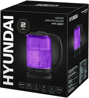 Чайник электрический Hyundai HYK-G5809 1.7л. 2200Вт фиолетовый/черный (корпус: стекло) от магазина РЭССИ