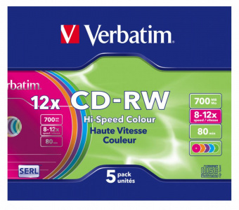 Диск CD-RW Verbatim 700Mb 12x Slim case (5шт) Color (43167) от магазина РЭССИ