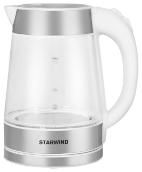 Чайник электрический Starwind SKG2011 1.7л. 2200Вт белый/серебристый корпус: стекло/металл/пластик от магазина РЭССИ