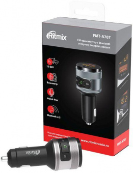 Автомобильный FM-модулятор Ritmix FMT-A707 черный MicroSD BT USB (80000131) от магазина РЭССИ