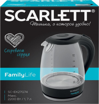 Чайник электрический Scarlett SC-EK27G74 1.7л. 2200Вт черный (корпус: стекло) от магазина РЭССИ