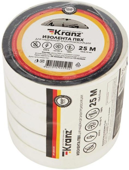 Изолента Kranz KR-09-2101 ш.15мм 25м белый (упак.:1шт) от магазина РЭССИ