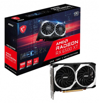 Видеокарта MSI PCI-E 4.0 RX 6500 XT MECH 2X 4G OC AMD Radeon RX 6500XT 4096Mb 64 GDDR6 2685/18000 HDMIx1 DPx1 HDCP Ret от магазина РЭССИ