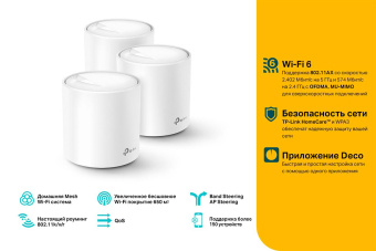Бесшовный Mesh роутер TP-Link Deco X60(3-Pack) AX5400 10/100/1000BASE-TX белый (упак.:3шт) от магазина РЭССИ