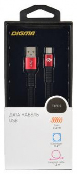 Кабель Digma TYPE-C-1.2M-FLAT-BLK USB (m)-USB Type-C (m) 1.2м черный/красный плоский от магазина РЭССИ