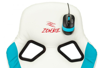 Кресло игровое Zombie RUNNER белый/голубой эко.кожа крестов. пластик от магазина РЭССИ