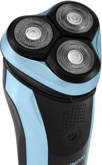 Бритва роторная Hyundai H-SH8088 реж.эл.:3 питан.:аккум. черный/голубой от магазина РЭССИ