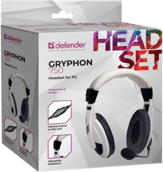 Наушники с микрофоном Defender Gryphon HN-750 белый/черный 2м накладные оголовье (63747) от магазина РЭССИ