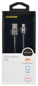 Кабель Digma MICROUSB-1.2M-BRAIDED-G USB (m)-micro USB (m) 1.2м темно-серый от магазина РЭССИ
