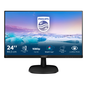 Монитор Philips 23.8" 243V7QJABF (00/01) черный IPS LED 4ms 16:9 HDMI M/M матовая 1000:1 250cd 178гр/178гр 1920x1080 75Hz VGA DP FHD 3.5кг от магазина РЭССИ