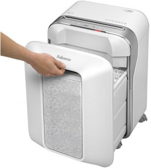 Шредер Fellowes PowerShred LX201 белый (секр.P-5) перекрестный 12лист. 22лтр. скрепки скобы пл.карты от магазина РЭССИ