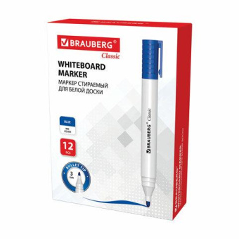 Маркер для белой доски BRAUBERG Classic стираемый синий 3 мм с клипом 152115 от магазина РЭССИ