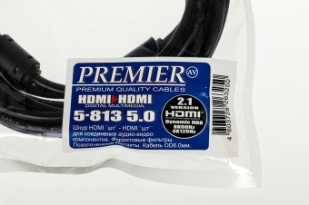 Кабель соединительный аудио-видео Premier 5-813 5.0 HDMI (m)/HDMI (m) 5м. феррит.кольца позолоч.конт. черный от магазина РЭССИ