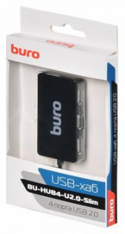 Разветвитель USB 2.0 Buro BU-HUB4-U2.0-Slim 4порт. черный от магазина РЭССИ