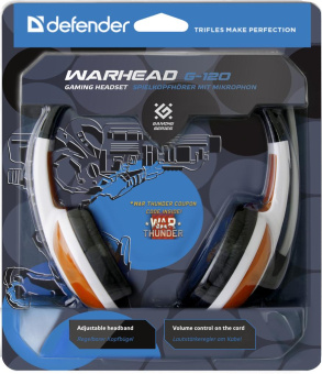 Наушники с микрофоном Defender Warhead G-120 белый/красный 2м накладные оголовье (64098) от магазина РЭССИ