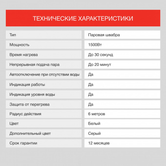 Швабра паровая Starwind SSM5590 1500Вт белый/серый от магазина РЭССИ