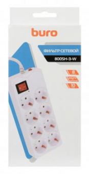 Сетевой фильтр Buro 800SH-3-W 3м (8 розеток) белый (коробка) от магазина РЭССИ