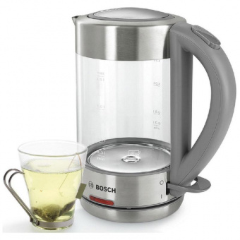 Чайник электрический Bosch TWK7090B 1.5л. 2200Вт нержавеющая сталь (корпус: нержавеющая сталь/стекло) от магазина РЭССИ