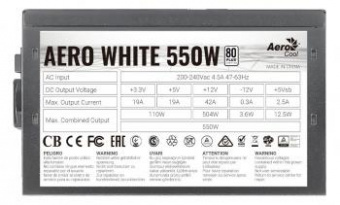 Блок питания Aerocool ATX 550W AERO WHITE 80+ (24+4+4pin) APFC 120mm fan 5xSATA RTL от магазина РЭССИ