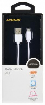 Кабель Digma MICROUSB-0.15M-WH USB (m)-micro USB (m) 0.15м белый от магазина РЭССИ