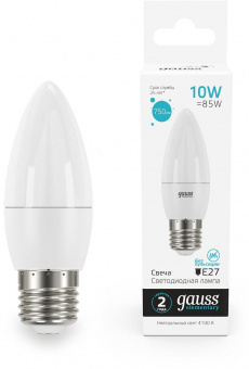 Лампа светодиодная Gauss Elementary 30220 10Вт цок.:E27 свеча 220B 4100K св.свеч.бел.ней. (упак.:10шт) от магазина РЭССИ