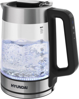 Чайник электрический Hyundai HYK-G5607 1.7л. 2200Вт черный/серебристый корпус: стекло от магазина РЭССИ