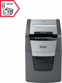 Шредер Rexel Optimum AutoFeed 100X черный с автоподачей (секр.P-4) фрагменты 100лист. 34лтр. скрепки скобы пл.карты от магазина РЭССИ