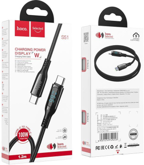 Кабель Hoco S51 100W Extreme USB Type-C (m)-USB Type-C (m) 1.2м черный от магазина РЭССИ