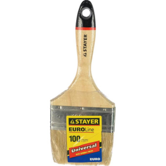 Плоская кисть STAYER UNIVERSAL-EURO светлая натуральная щетина деревянная ручка 100 мм 4" 0102-100 от магазина РЭССИ