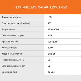 Телевизор LED SunWind 43" SUN-LED43XS301 Яндекс.ТВ черный FULL HD 60Hz DVB-T DVB-T2 DVB-C DVB-S DVB-S2 USB WiFi Smart TV от магазина РЭССИ