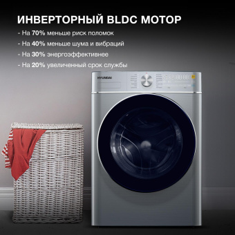 Стиральная машина Hyundai WMD9413 класс: B загр.фронтальная макс.:10кг (с сушкой) темно-серебристый инвертер от магазина РЭССИ