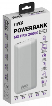 Мобильный аккумулятор Hiper MX Pro 20000 20000mAh 3A QC PD 1xUSB белый (MX PRO 20000 WHITE) от магазина РЭССИ