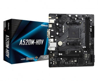 Материнская плата Asrock A520M-HDV Soc-AM4 AMD A520 2xDDR4 mATX AC`97 8ch(7.1) GbLAN RAID+VGA+DVI+HDMI от магазина РЭССИ
