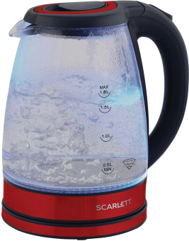 Чайник электрический Scarlett SC-EK27G85 1.8л. 1800Вт красный/черный корпус: стекло от магазина РЭССИ