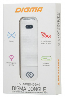 Модем 3G/4G Digma Dongle WiFi DW1961 USB Wi-Fi Firewall +Router внешний белый от магазина РЭССИ